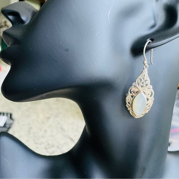 Annika Witt Filigree Mother Of Pearl Dangle Vintage Sterling Silver Earr… - Picture 2 of 7